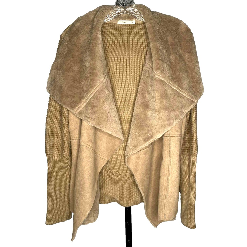 Hazel women's cardigan Size Large Gia Faux Fur‎ Suede and Knit Waterfall boho